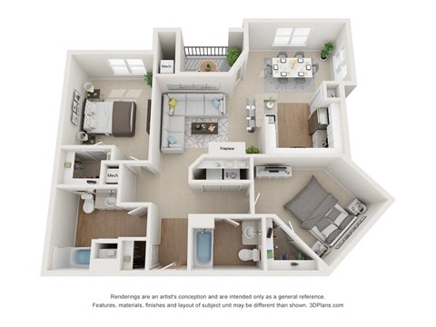 Floor plan for 2 beds, 2 baths, 1200 sqft